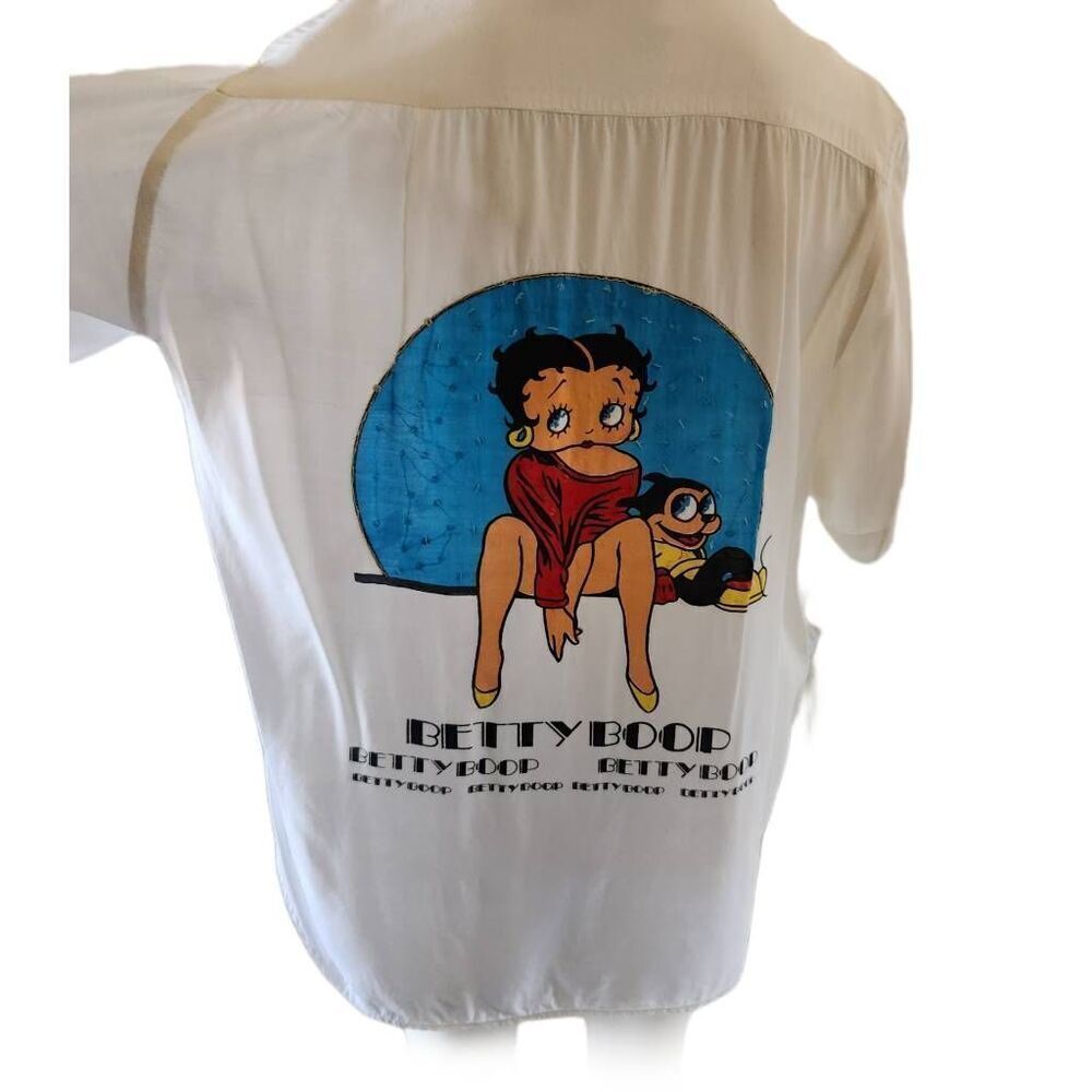 Betty Boop Boutique Bimbo the Dog vintage retro beaded white button up shirt